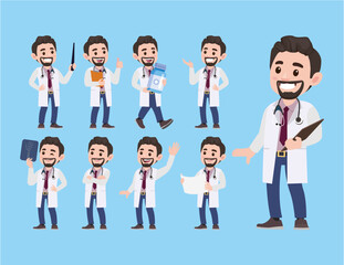 Set of doctor with different poses