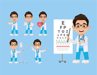 Set of doctor with different poses