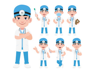 Set of doctor with different poses