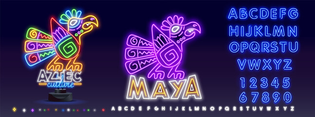 Maya bird, fantastic animal retro icon isolated feathered animal. Vector american Aztec culture totem, tribal ethnic mascot, mayan calendar symbol.