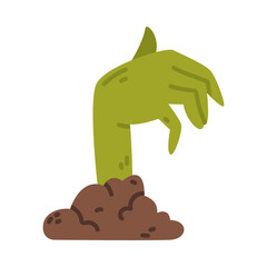 Green Zombie Hand From Ground as Halloween Night Party Element Vector Illustration