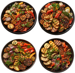 Grilled vegetables on a plate, top view, generative AI