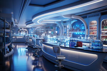 Modern scientific lab, devoid of activity, specializing in biology and applied research Generative AI