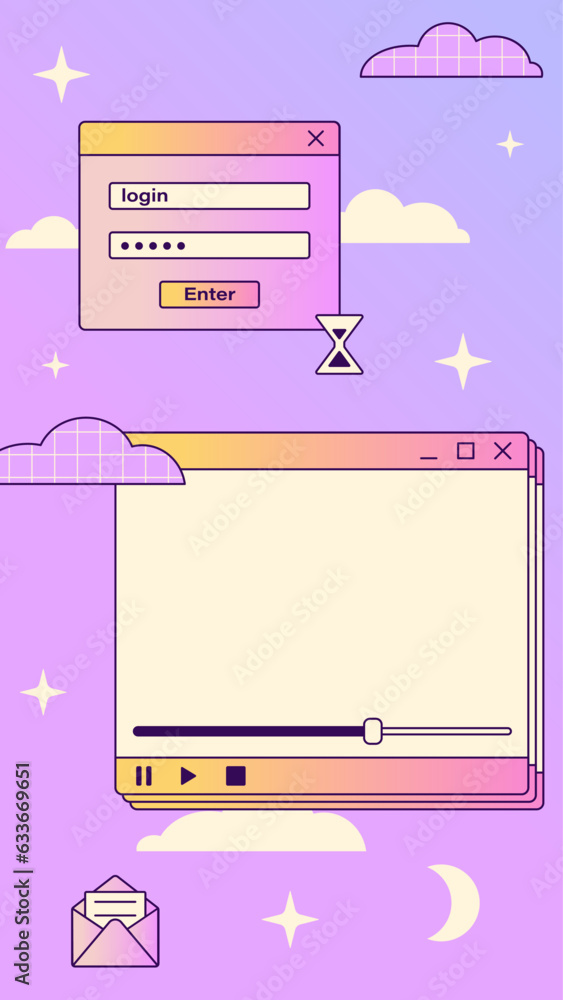 Poster vector retro glamour y2k ig gradient stories template. trendy vaporwave background for text. retro v