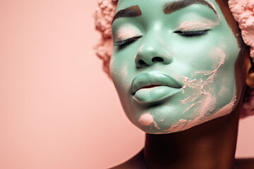 Smiling woman taking care of her skin, woman with a hydrating face mask for a spa day. 