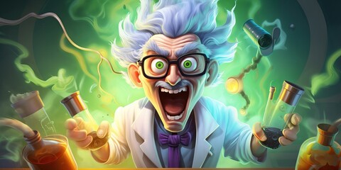 Mad crazy scientist doctor doing experiments in a laboratory