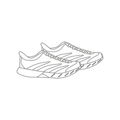 Sneakers. Various Sport equipment. Fitness inventory, gym accessories. Workout stuff bundle. Line art.