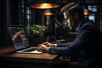 Analyzes Stock Market on Computer. Generative AI