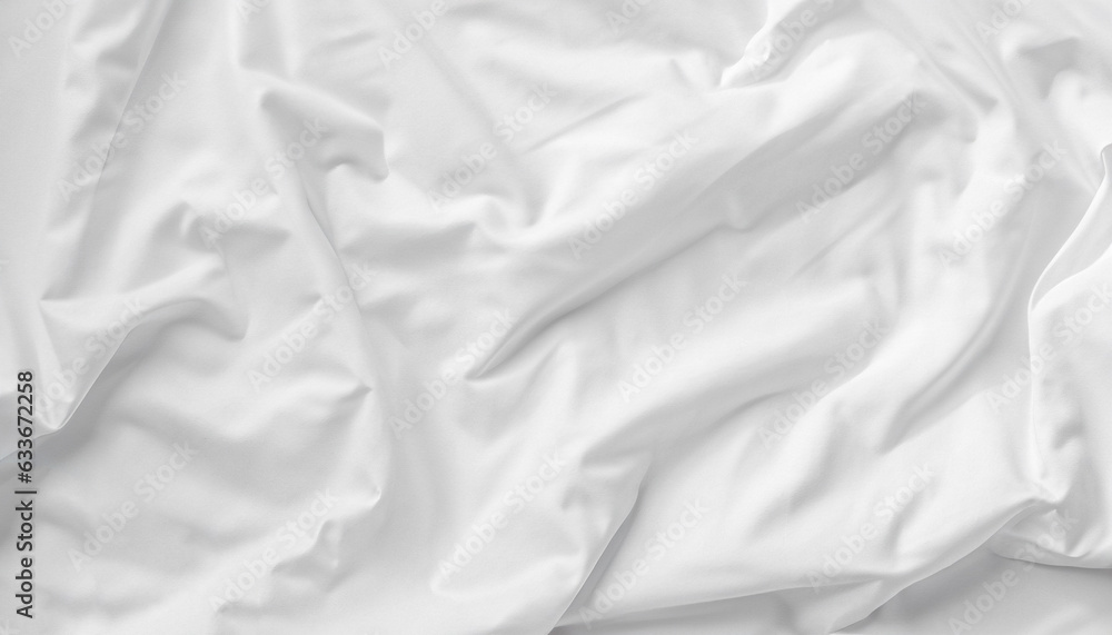 Poster abstract pattern of white crumpled bed sheet. white wrinkled fabric texture rippled surface. close u