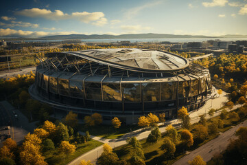 Soccer or football stadium in day time, aerial view - 633673044