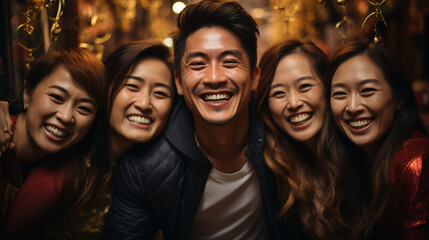 Asian people celebrate holidays. Generative Ai