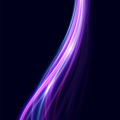 neon multicolored glowing swirl. The effect of moving at the speed of light. Easy trail. Shiny wavy path. Vector.
