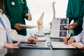 Meeting team of doctor and medical staff Consultation about the treatment of heart disease, pneumonia, gastrointestinal and stomach diseases. and osteoporosis at hospital.