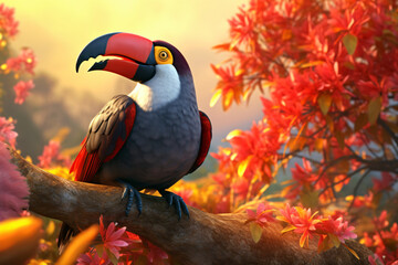toucan with nature background style with autum