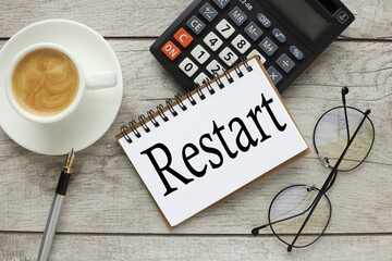 Restart. calculator notepad. text on the page