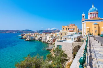 Foto op Plexiglas Panoramic view of Ermoupoli and Ano Syra towns in Syros island, Cyclades islands, Greece, Europe. © gatsi