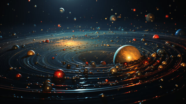 an interpretation of the planetary system with dwarf plans and asteroids, the solar system, 006, generative ai