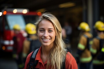 Vibrant Smiling Woman Firefighter. Generative AI