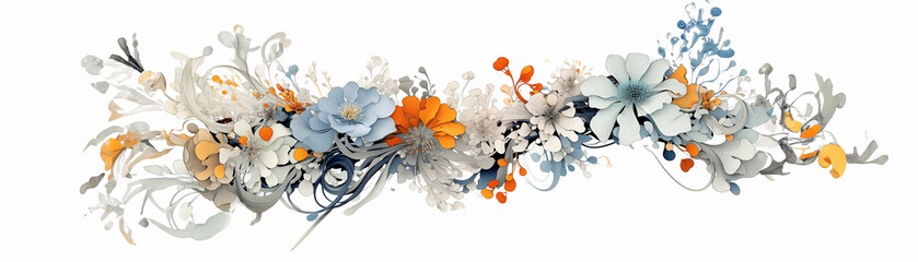 Wandbild mit bunten Blumen für Tapeten und Hintergrundmotiv als Druckvorlage in Querformat, ai generativ