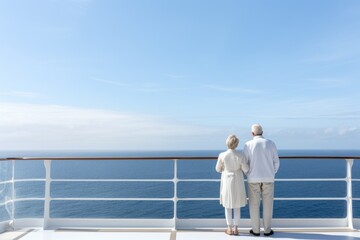 International Day Of Older Persons. elderly couple on board a ship. space for text