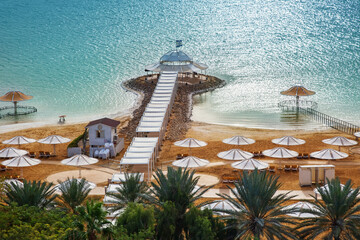 Public beach on the Dead Sea resort. Israel.