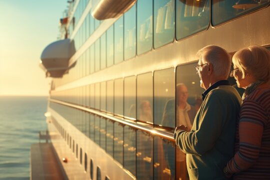 Happy Retired Couple On Board A Cruise Ship. International Day Of Older Persons