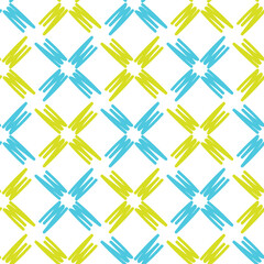Checkered seamless pattern. Blue and green lines on white background. Vector geometric pattern