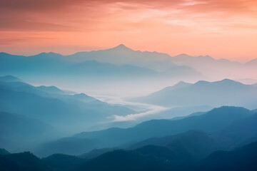 Fototapeta premium Amazing nature scenery, mountains under morning mist - AI generated