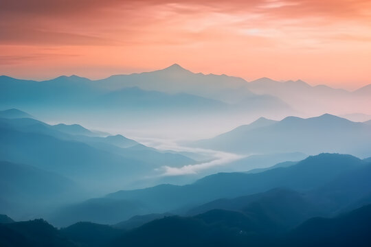 Amazing nature scenery, mountains under morning mist - AI generated