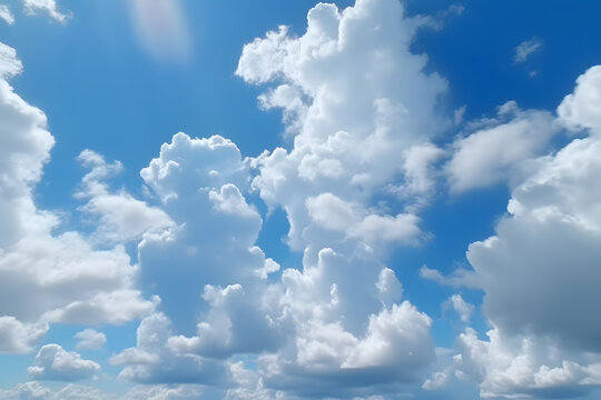 Blue Sky Background with White Cloud, AI Generated.
