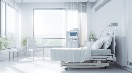 Modern Hospital Room with Ventilation System In A Clean white rooms and tools