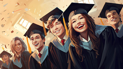 Obraz premium Smiling young students celebrating graduation