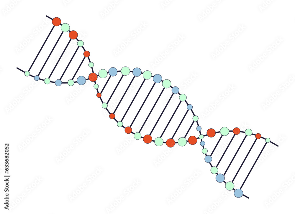 Poster dna helix flat line color isolated vector object. genetic information. editable clip art image on wh