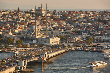Fototapeta na wymiar Istanbul city center. Orient and occident seaside. Galata bridge. Turkey