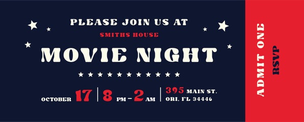Isolated movie night ticket - obrazy, fototapety, plakaty