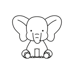 Cute elephant cartoon character isolated on white background. African animal. Coloring book for children. Vector illustration in outline style.