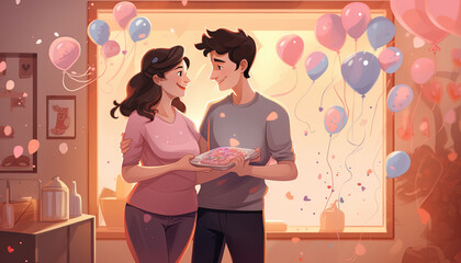 Cartoon illustration recounting the journey of expectant parents