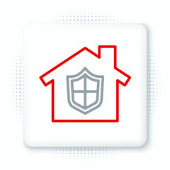 Line House under protection icon isolated on white background. Home and shield. Protection, safety, security, protect, defense concept. Colorful outline concept. Vector