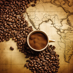 cup of coffee on map
