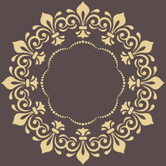 Oriental pattern with arabesques and floral elements. Traditional classic brown and golden ornament. Vintage pattern with arabesques