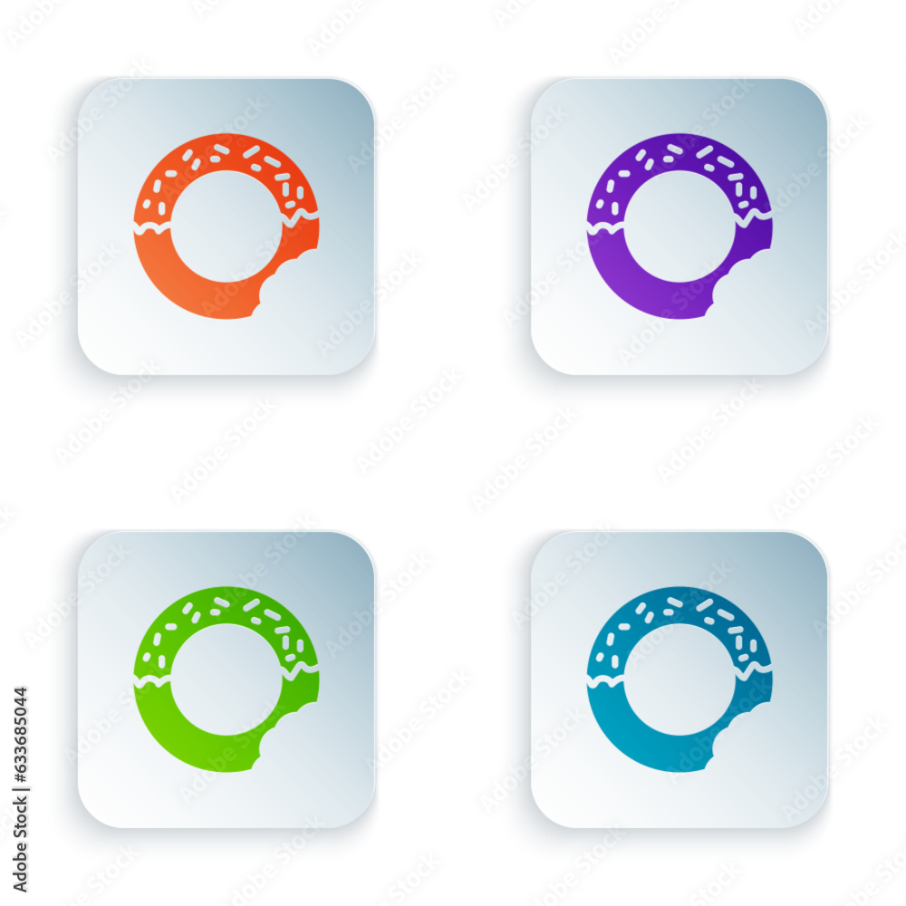 Poster Color Donut with sweet glaze icon isolated on white background. Set colorful icons in square buttons. Vector
