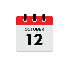 calender icon, 12 october icon with white background