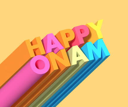 Happy Onam text illustration. Festival of Kerala happy Onam greetings,3d Illustration design