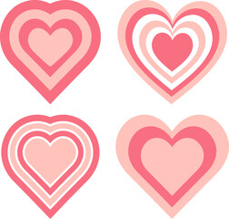 Set of pink heart shapes on white background