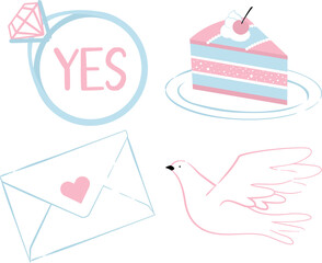Set of romantic pastel wedding elements