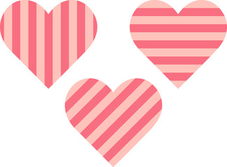 Set of pink heart shapes with stripes on white background