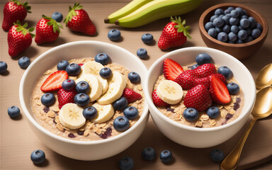 Homemade healthy yogurt with muesli and blueberries.
