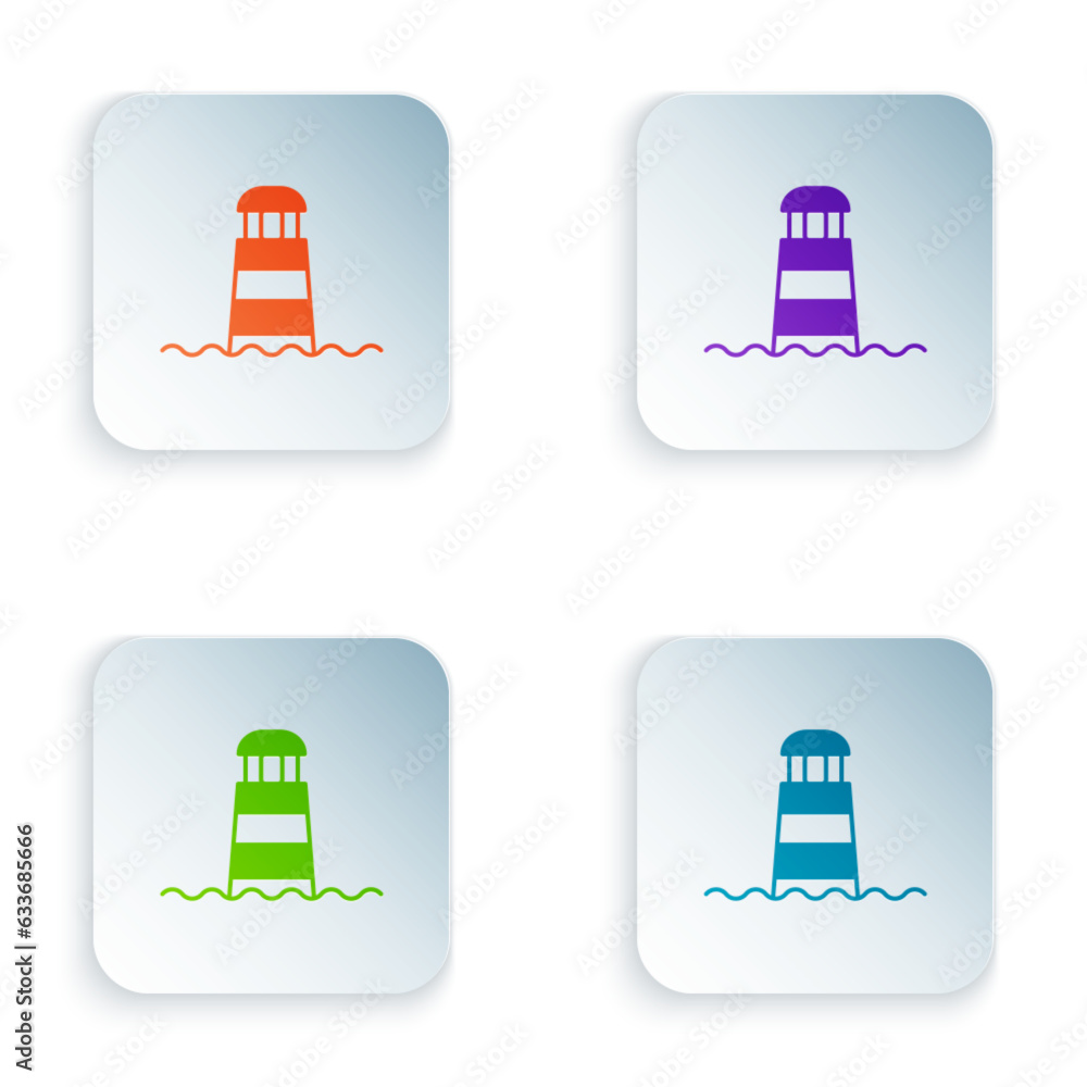 Poster color lighthouse icon isolated on white background. set colorful icons in square buttons. vector