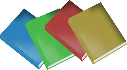 Set of colored books, red, blue, yellow, green. Back to school. Books in different colors.