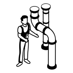 HVAC Work Vector isometric Design, Plumber equipment Symbol, Handyman Holding a Wrench Sign, Sanitary technician Stock illustration, Problem in Cellar Concept